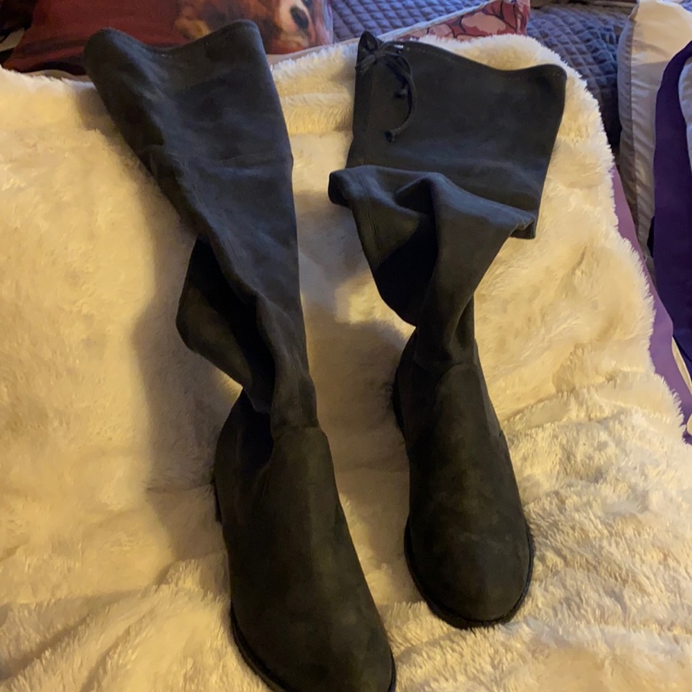Tall Grey boots that go over the knee